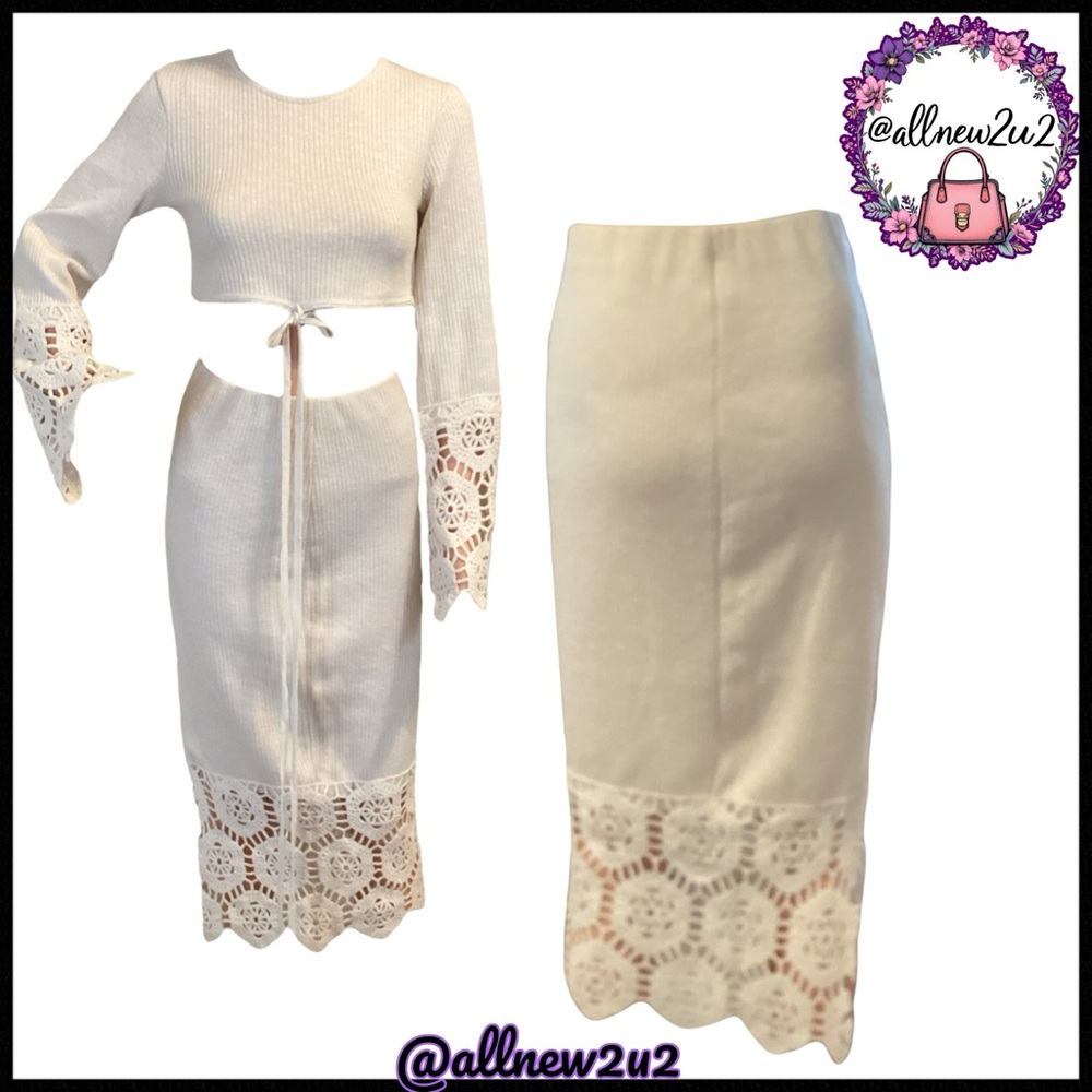 Zara Cream Knit Lightweight Sweater W / Lace Skirt Set Size S - Picture 10 of 16